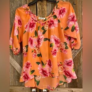 Orange pink floral blouse top